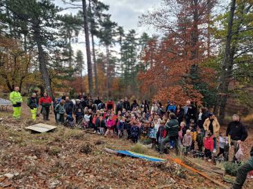 une classe d'enfant observe la plantation